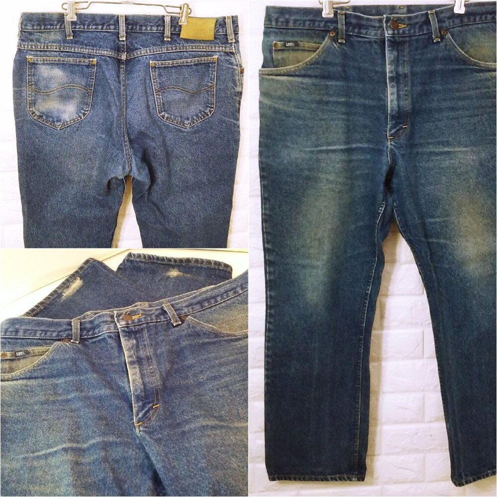Vintage 70s-80s LEE Denim Jeans Men-40x30 Bootcut 5-Pocket Faded Soft-Worn Flaws